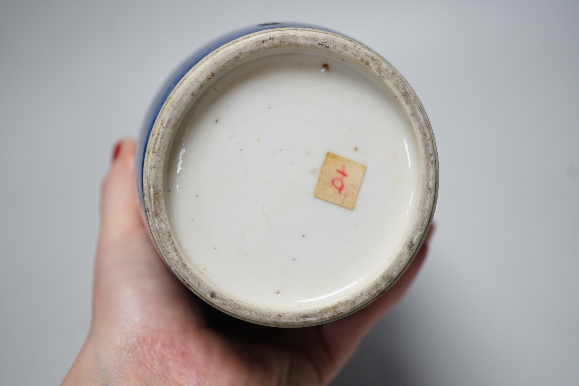 A Chinese blue and white ‘precious objects’ export vase, together with a Chinese powder blue export vase, open vignettes (a.f.) tallest 24.5cms